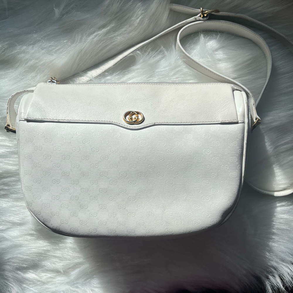 Vintage 1980’s Gucci Ophidia GG half moon leather white/gold bag